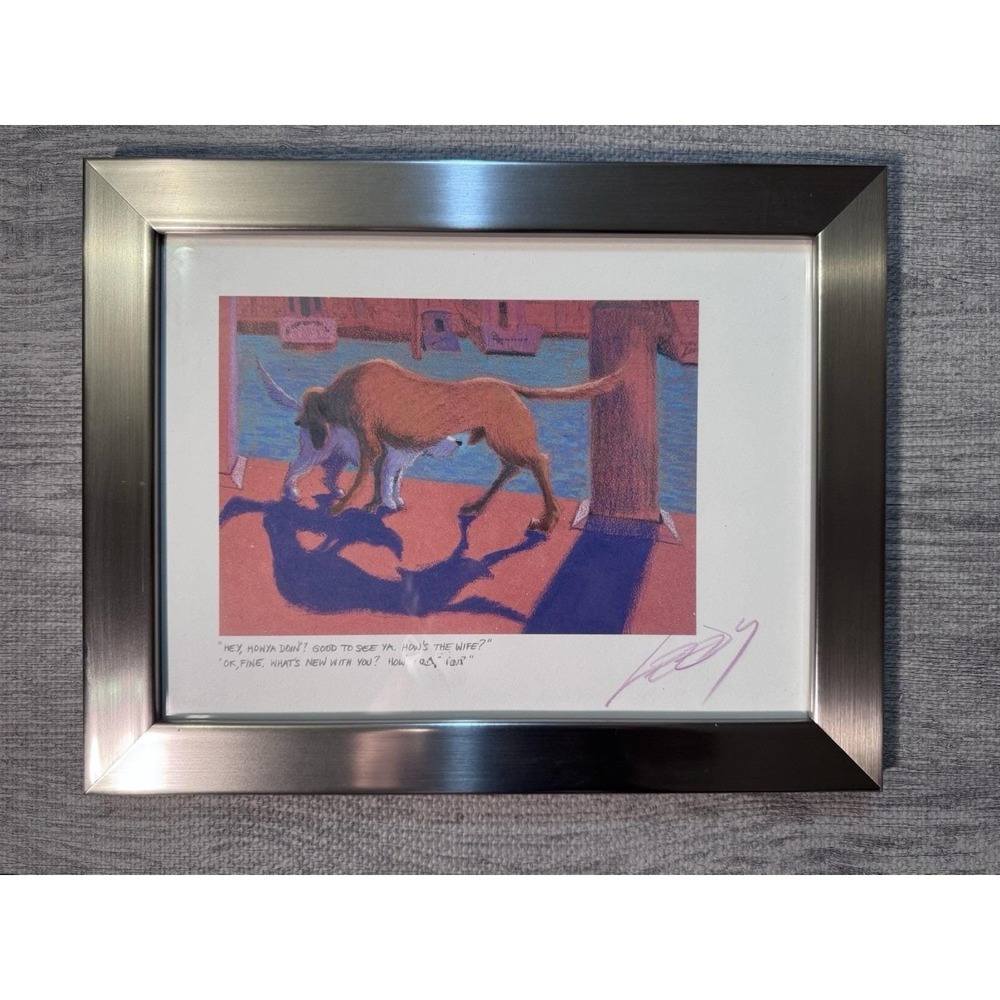 1996 Jeff Leedy Signed Dog Art Print "Hey Howya Doin" Funny Framed 11x14